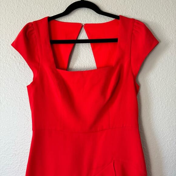 BCBGMaxazria Red Asymmetrical Ruffled Square Neck Dress Size 6 - Picture 4 of 7